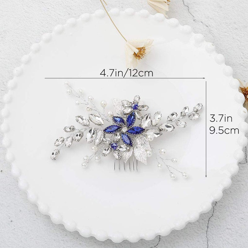 Olbye Wedding Hair Comb Blue Rhinestone Bridal Hair Accessories for Bride and Bridesmaids Wedding Hair Piece Silver - Image 3